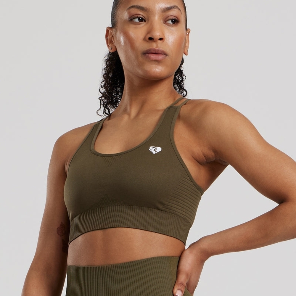 Power Seamless Sports Bra -Khaki Women's Best Size Small